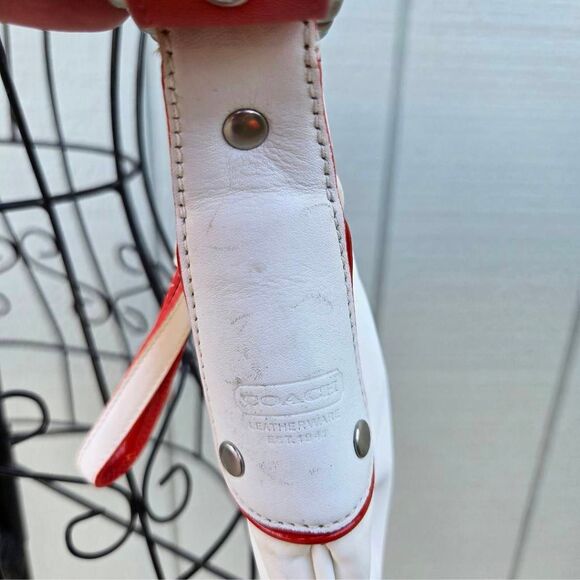 Coach Y2K White Nylon Mini Hobo w/ Red Leather Trim Vintage Shoulder Bag. #6671 - Picture 7 of 10